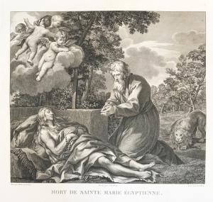 Morte de Santa Maria Egipcíaca - Gravura a buril - Gerard Rene Le Vilain - 1789